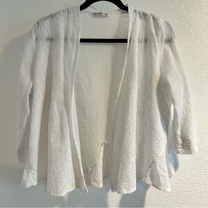 Allison Daley White Open-Front Light Fabric Cardigan Size Small